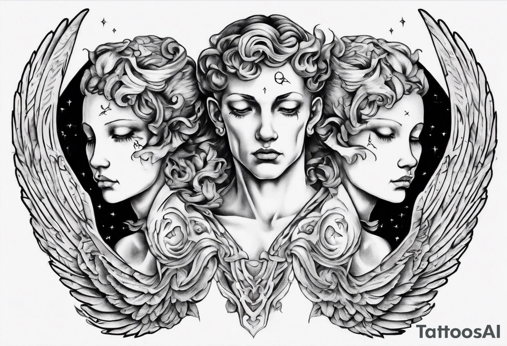 Two angels as brothers hidden in code tattoo idea