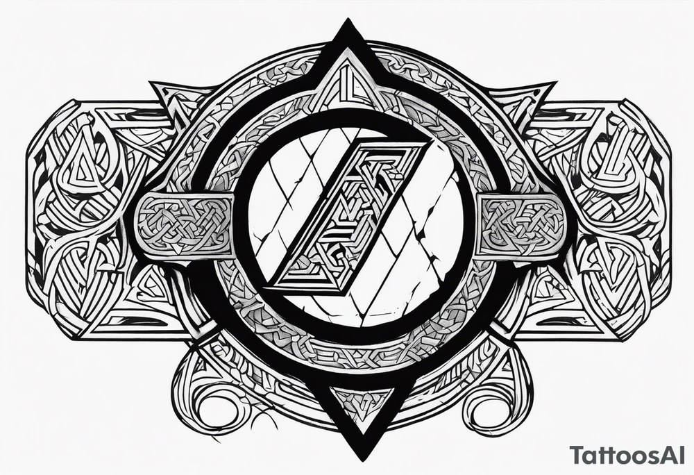 Valhalla sword shield dragon axe Valknut tattoo idea