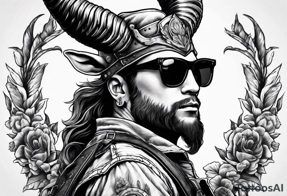capricorn with sunglasses and shotgun tattoo idea
