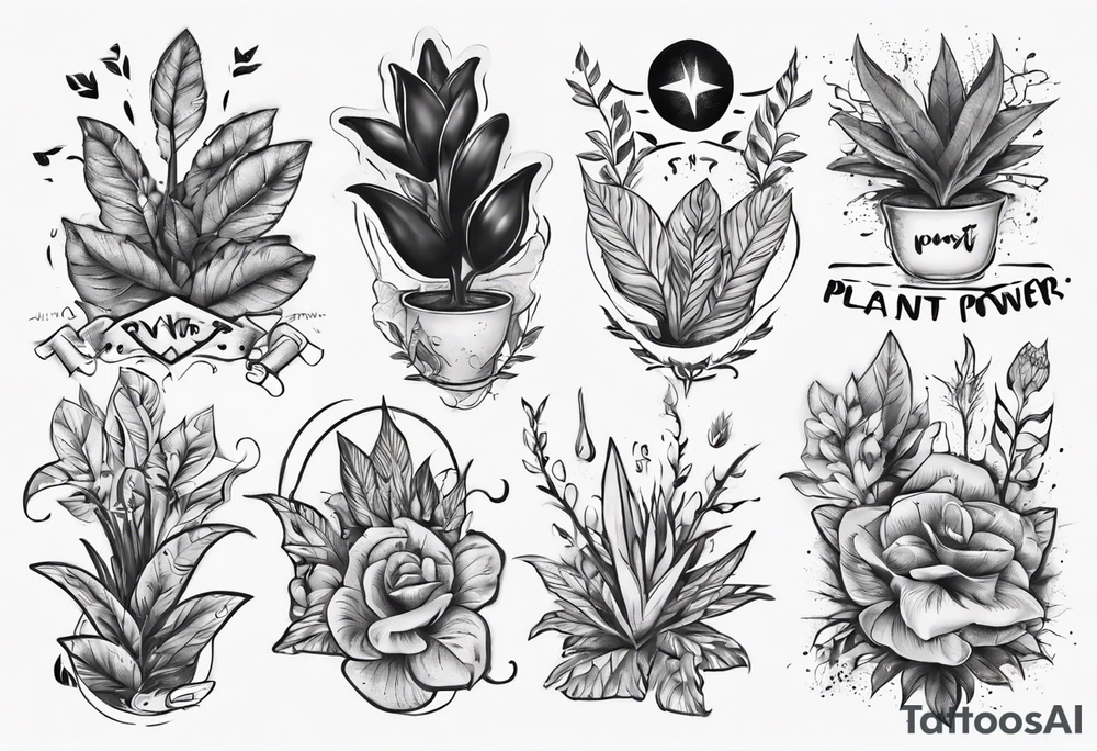 Words “Plant Power” with plants tattoo idea