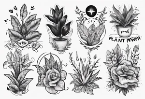 Words “Plant Power” with plants tattoo idea