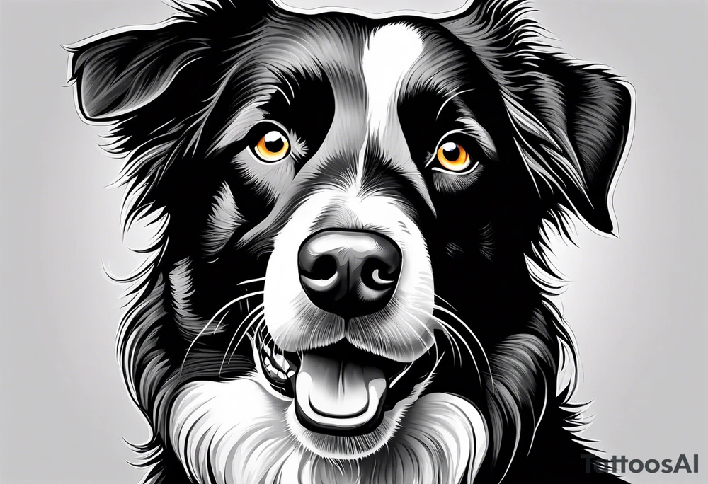 Border collie black with white nose fur is very short tattoo idea