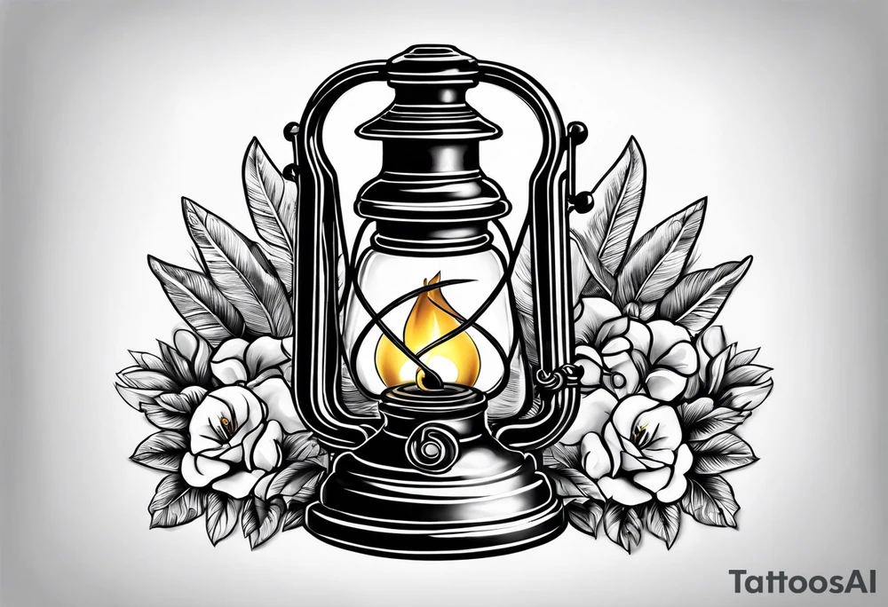 Oil lamp with tombstone tattoo idea
