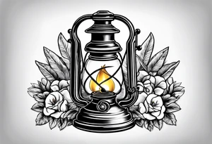 Oil lamp with tombstone tattoo idea