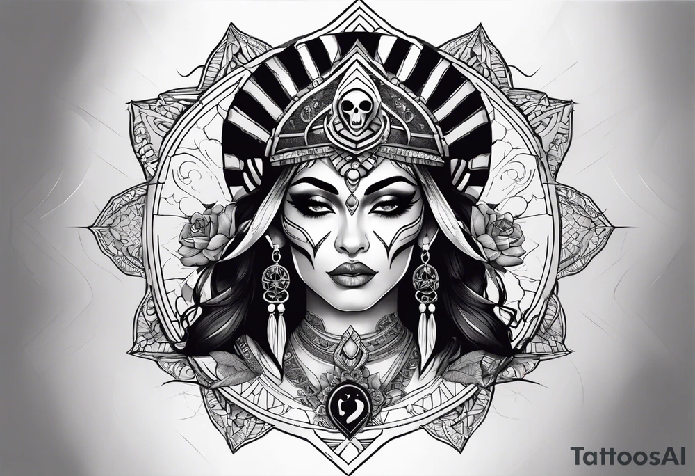 kali ma, alien goddess, valkrye, aries, pirate, divine feminine, zenza resonance, pachamama, lotus azul, blank panther, eagle, skull, 5D, nueva gaya, dna 12, left side chest tatoo tattoo idea