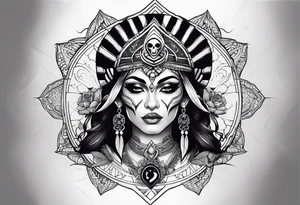 kali ma, alien goddess, valkrye, aries, pirate, divine feminine, zenza resonance, pachamama, lotus azul, blank panther, eagle, skull, 5D, nueva gaya, dna 12, left side chest tatoo tattoo idea