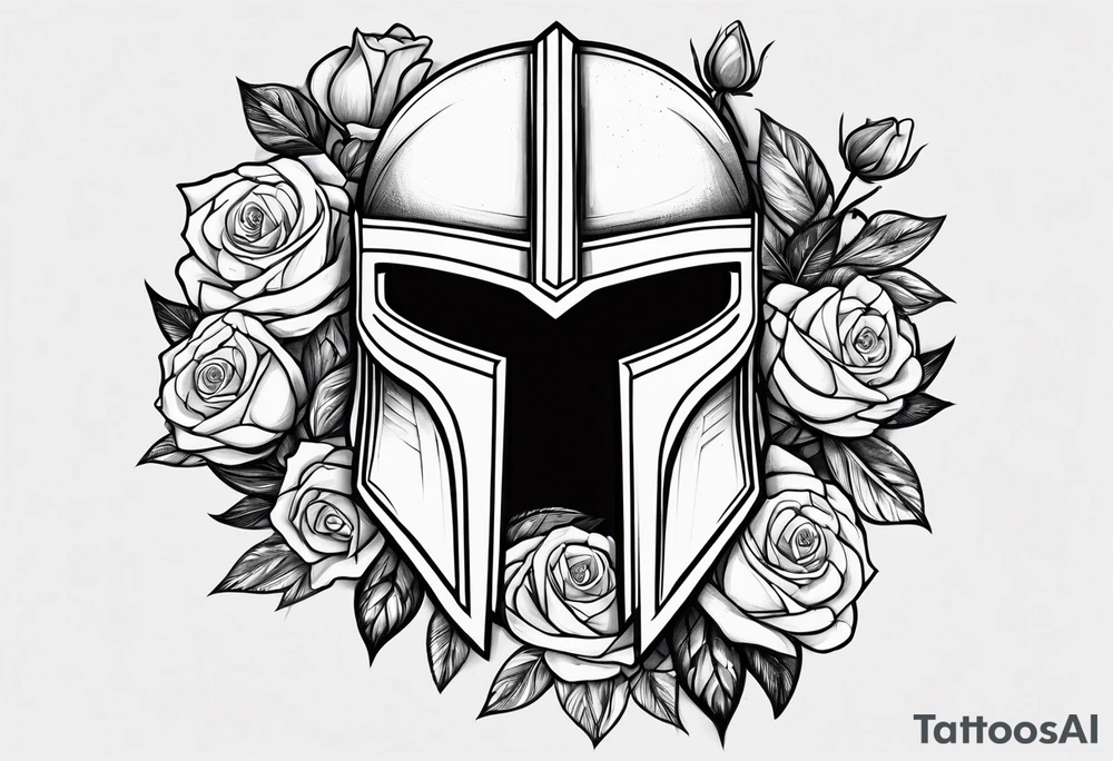 spartan helmet with roses tattoo idea