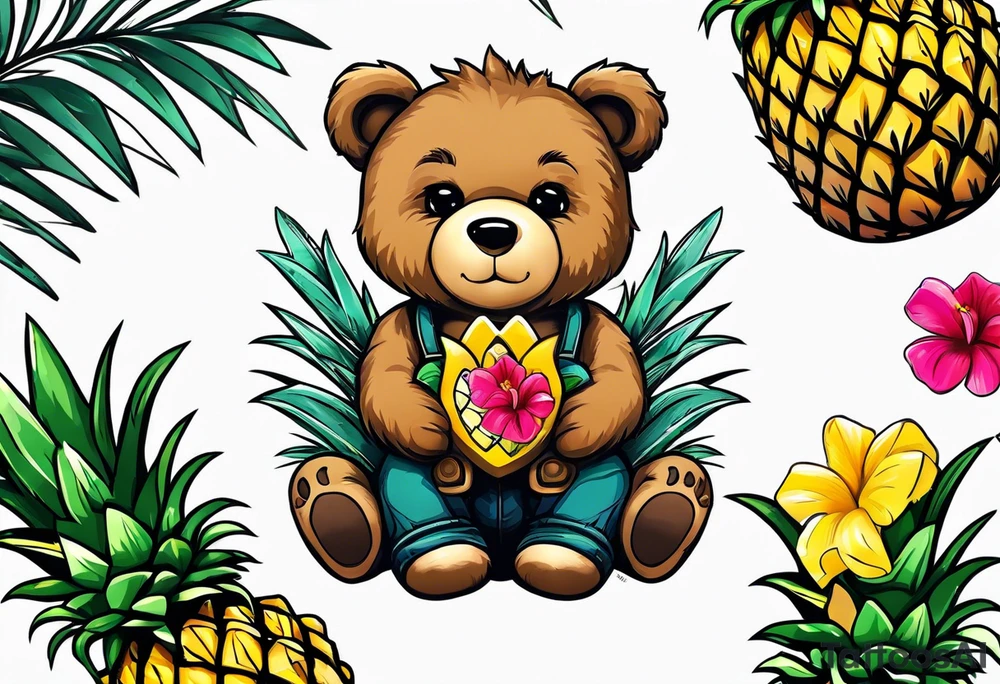Teddy bear loves pineapple tattoo idea
