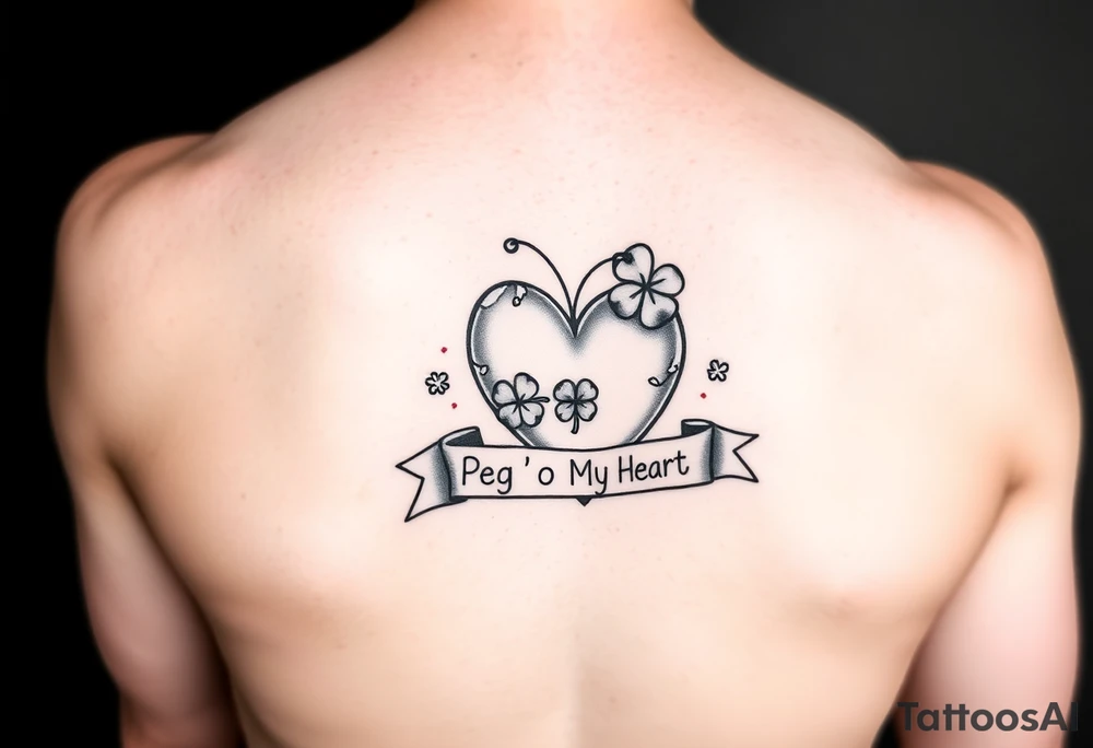 Cute Heart with shamrocks and a banner that says "Peg 'o My Heart" tattoo idea