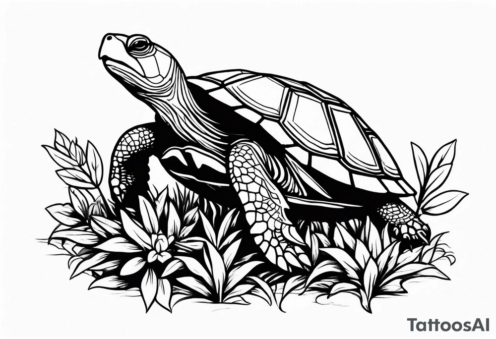 Turtle sitting on a weed plant tattoo idea