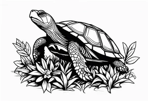 Turtle sitting on a weed plant tattoo idea