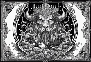 Aquarius water bearer monster. Dark. With a gothic frame and mythological creatures. tattoo idea