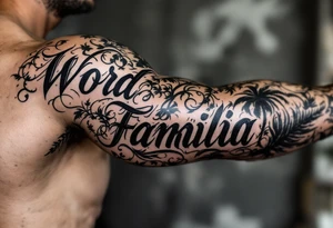 Word Familia, with little puerto rican jungle details included tattoo idea