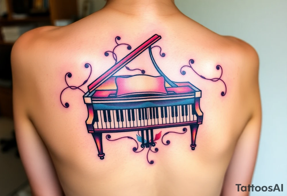 Colorful piano tattoo idea