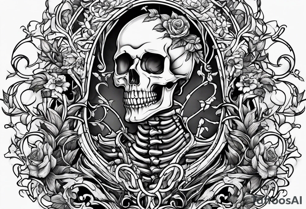 Full Skeleton wrapped in vines tattoo idea