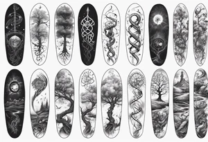 full arm sleeve tattoo... DNA science guitar piano, music. tree of life tattoo idea