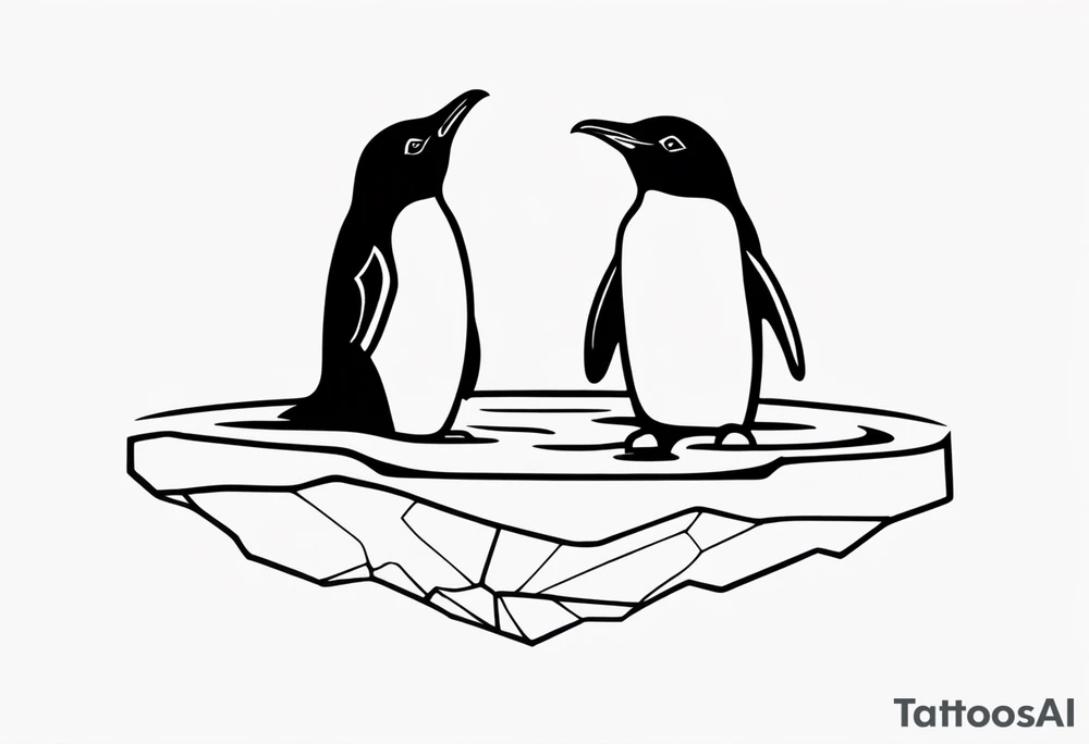 small penguin floating in ice, black and white, forearm placement tattoo idea