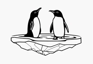 small penguin floating in ice, black and white, forearm placement tattoo idea