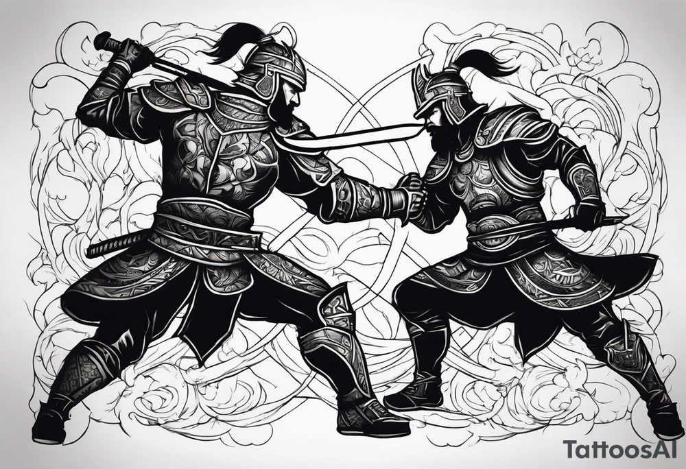 2 warriors fighting tattoo idea