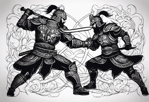 2 warriors fighting tattoo idea