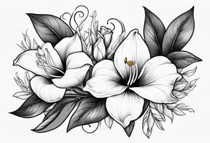 Olive branch, Cala lily and rose tattoo idea