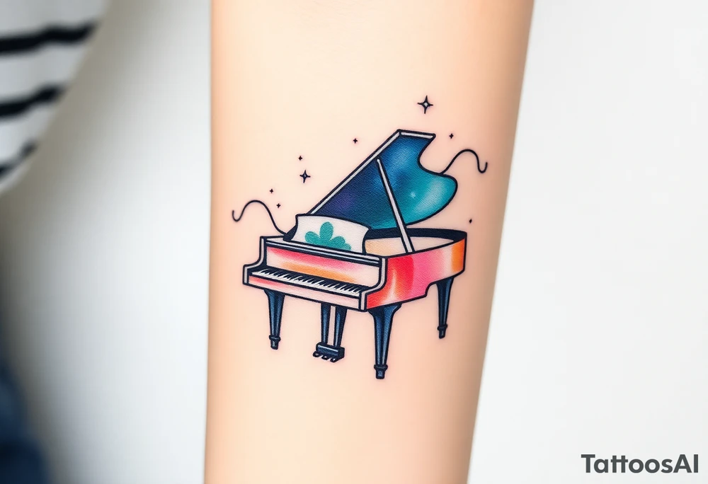grand piano under the stars swirl tattoo idea