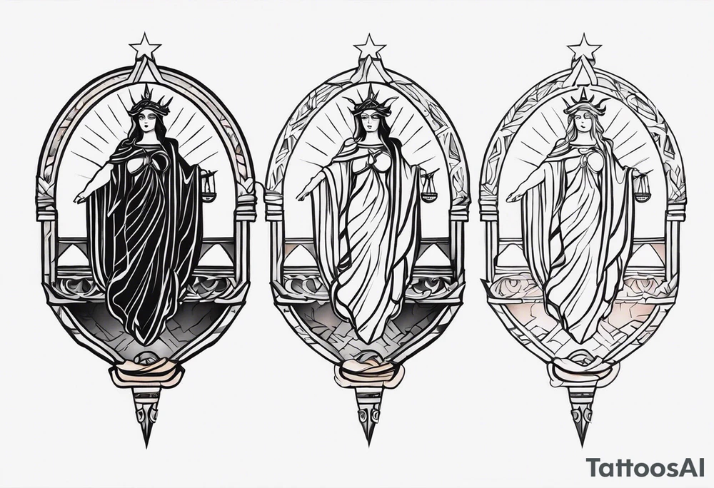Forearm tattoo of the goddess Justicia tattoo idea