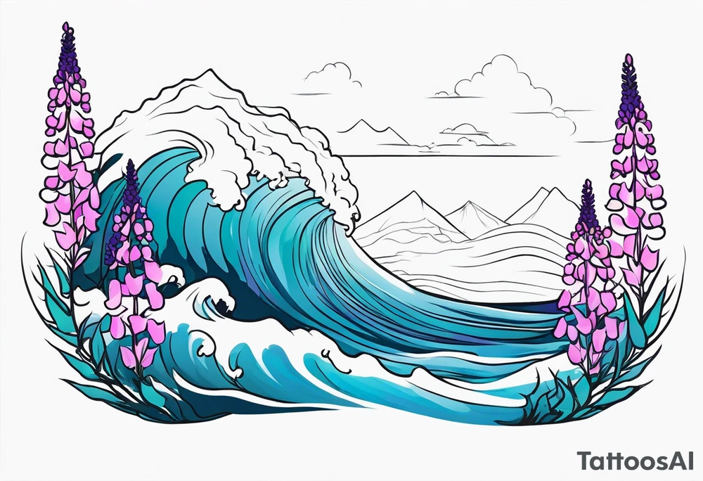 ocean wave with lupine and fireweed. no mountains tattoo idea
