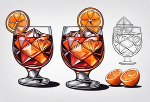 Simple negroni with orange and ice cubes shaped like heart tattoo idea