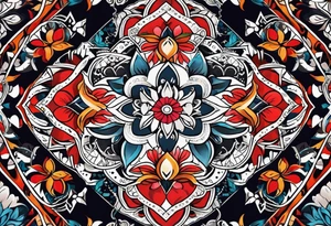 Russian geometric tapestry tattoo idea