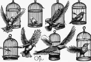 highly detailed bird, Lynyrd Skynyrd,
flying from unlocked cage tattoo idea