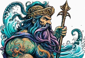 Octopus krake monster pulling Poseidon with his trident tattoo idea
