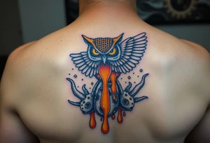 Honey comb, owl dripping honey over sea creatures tattoo idea