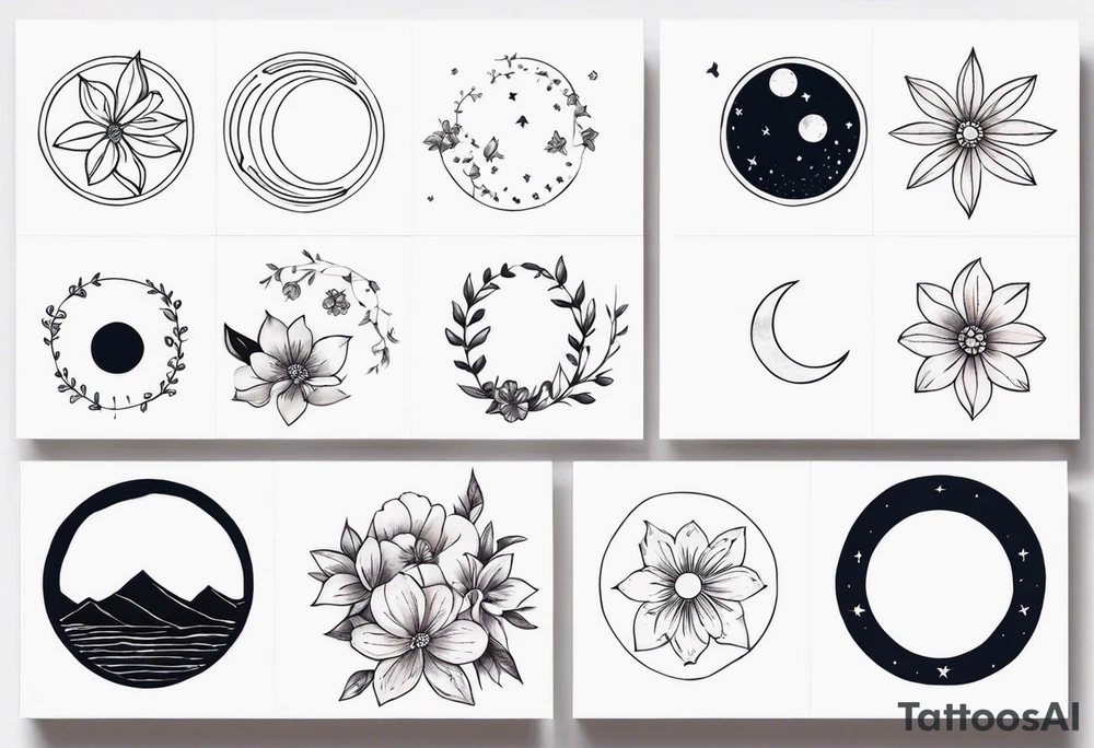 Lunar phases with flowers tattoo idea