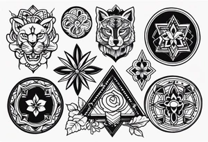 A American traditional tattoo flash with 4 different traditional tattoo designs made in a modern Blackwork style tattoo idea