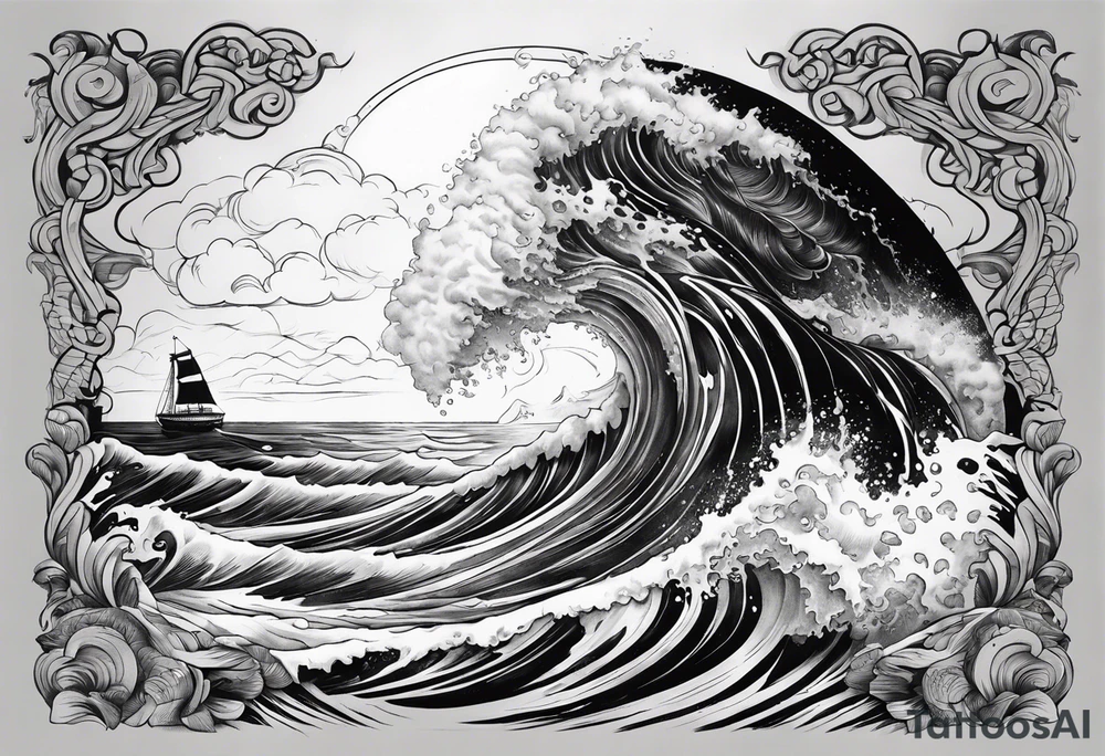 god, stormy sea, full length tattoo idea