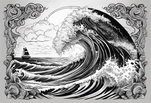 god, stormy sea, full length tattoo idea