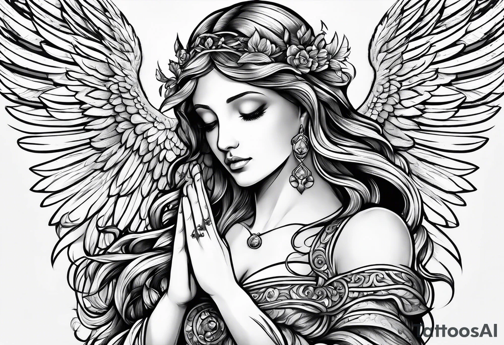Angel with prayer hands tattoo idea