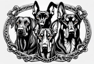 the chain is stretched, there are three angry barking Dobermans in it tattoo idea