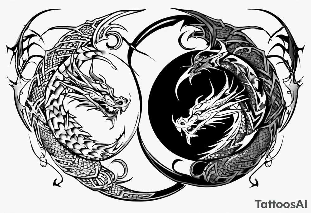 two dragons meeting to create yin yang tattoo idea