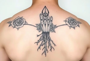 Gods hand, squid knight with roses and tree roots tattoo idea