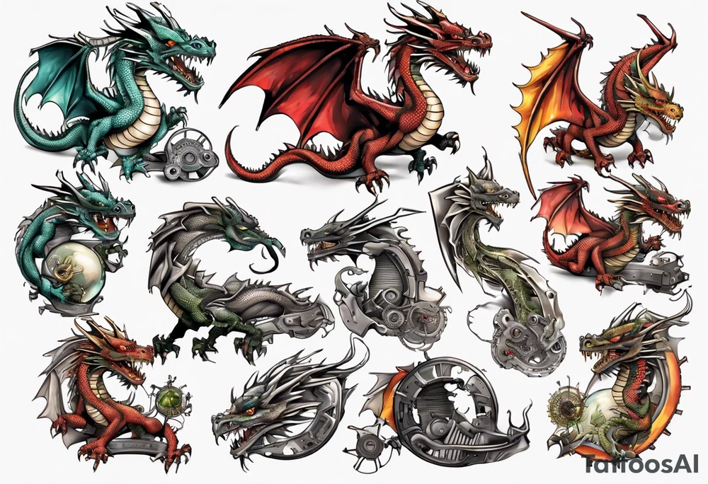 dragon computer parts tattoo idea