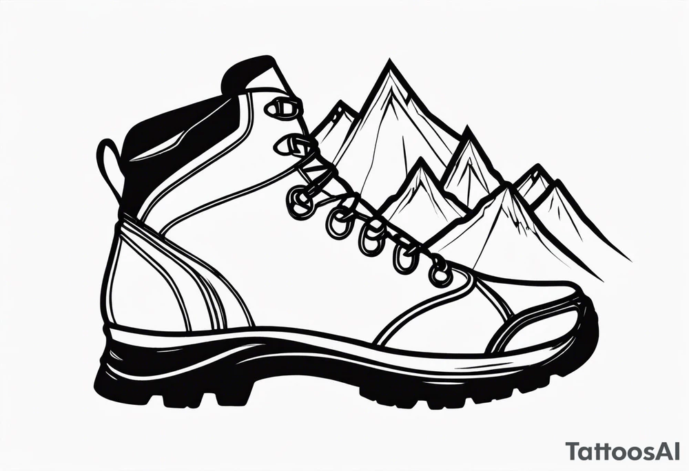 Hiking boots with mountains tattoo idea