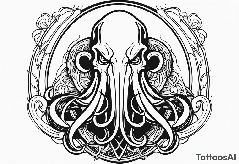 cthulu head minimal black tattoo idea