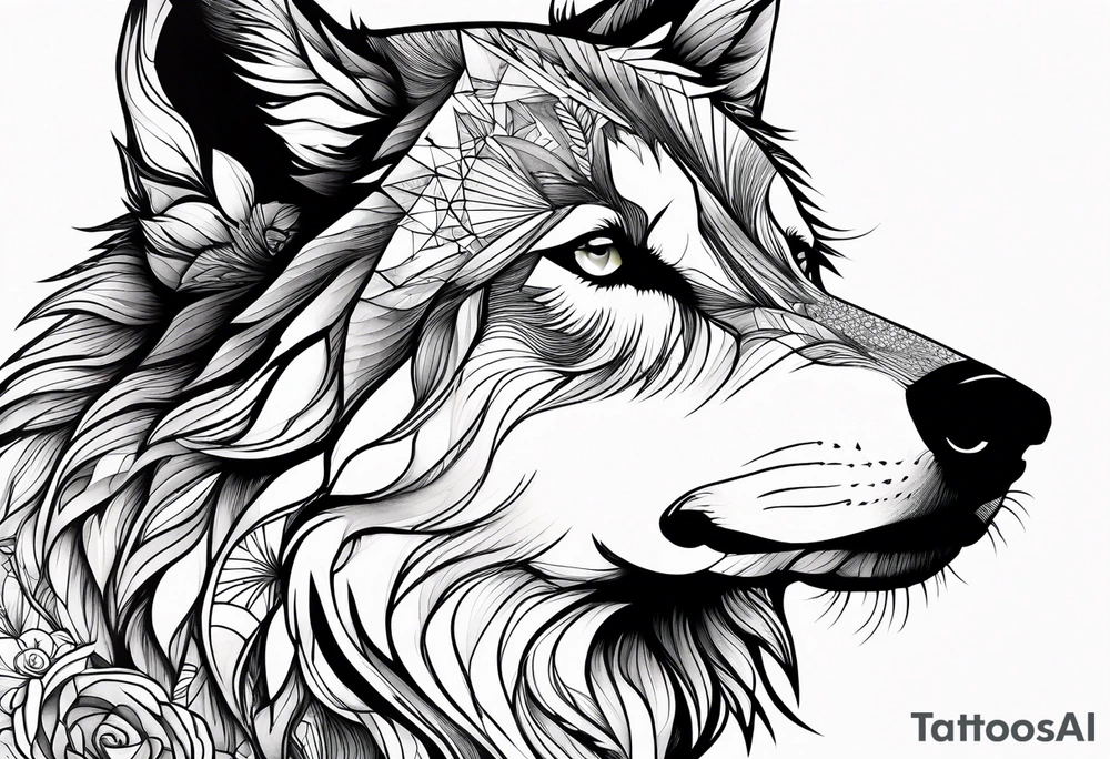Constellation, animal wolf snow , géométric , flower tattoo idea