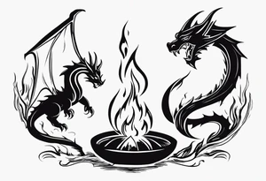 Campfire with a flame. The flame transforming into a dragon. Also the fire writes 'may death find you alive'. tattoo idea