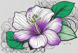 An outline of a rio dipladenia flower with a brush stroke green and purple background tattoo idea