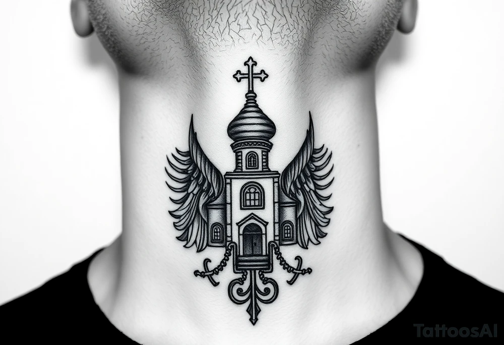 russian christian orthodox church military neck design front facing tattoo idea