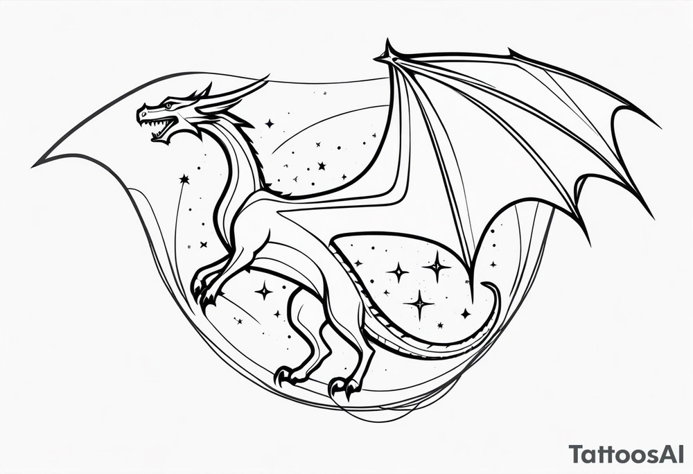 Elegant wyvern with fine lines on the background of the constellation elegant tattoo idea