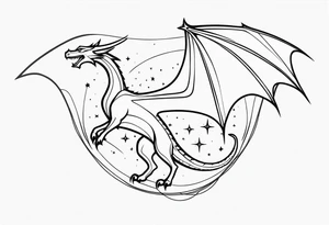 Elegant wyvern with fine lines on the background of the constellation elegant tattoo idea